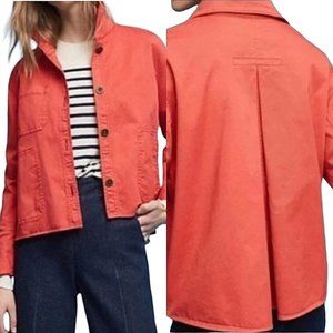 Anthropologie Chino Swing Jacket Coral Orange Pink Button Collared Pockets Small